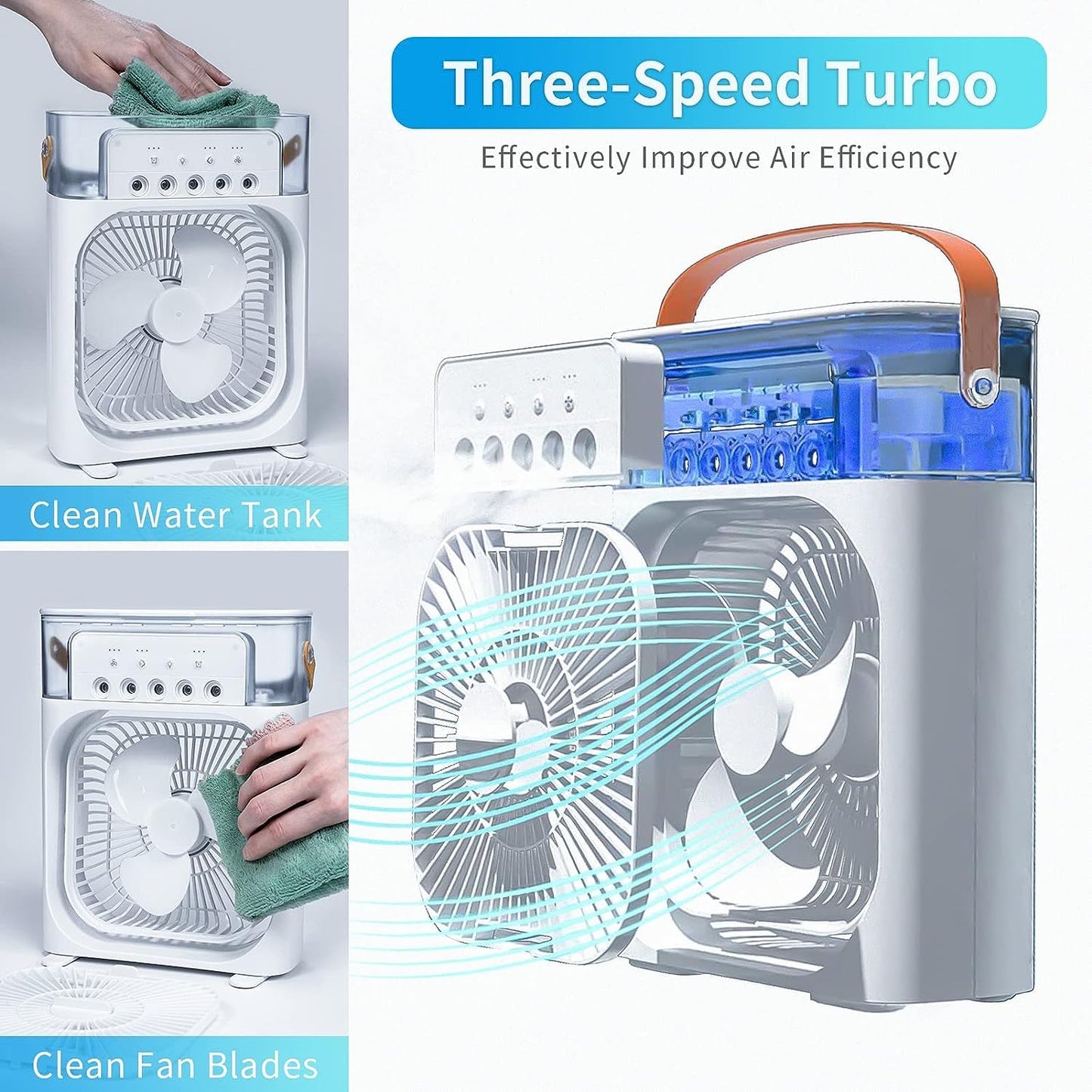 Portable Mist Fan, Cooling Fan LED Light, Air Conditioner Water Fan