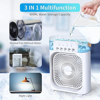 Portable Mist Fan, Cooling Fan LED Light, Air Conditioner Water Fan
