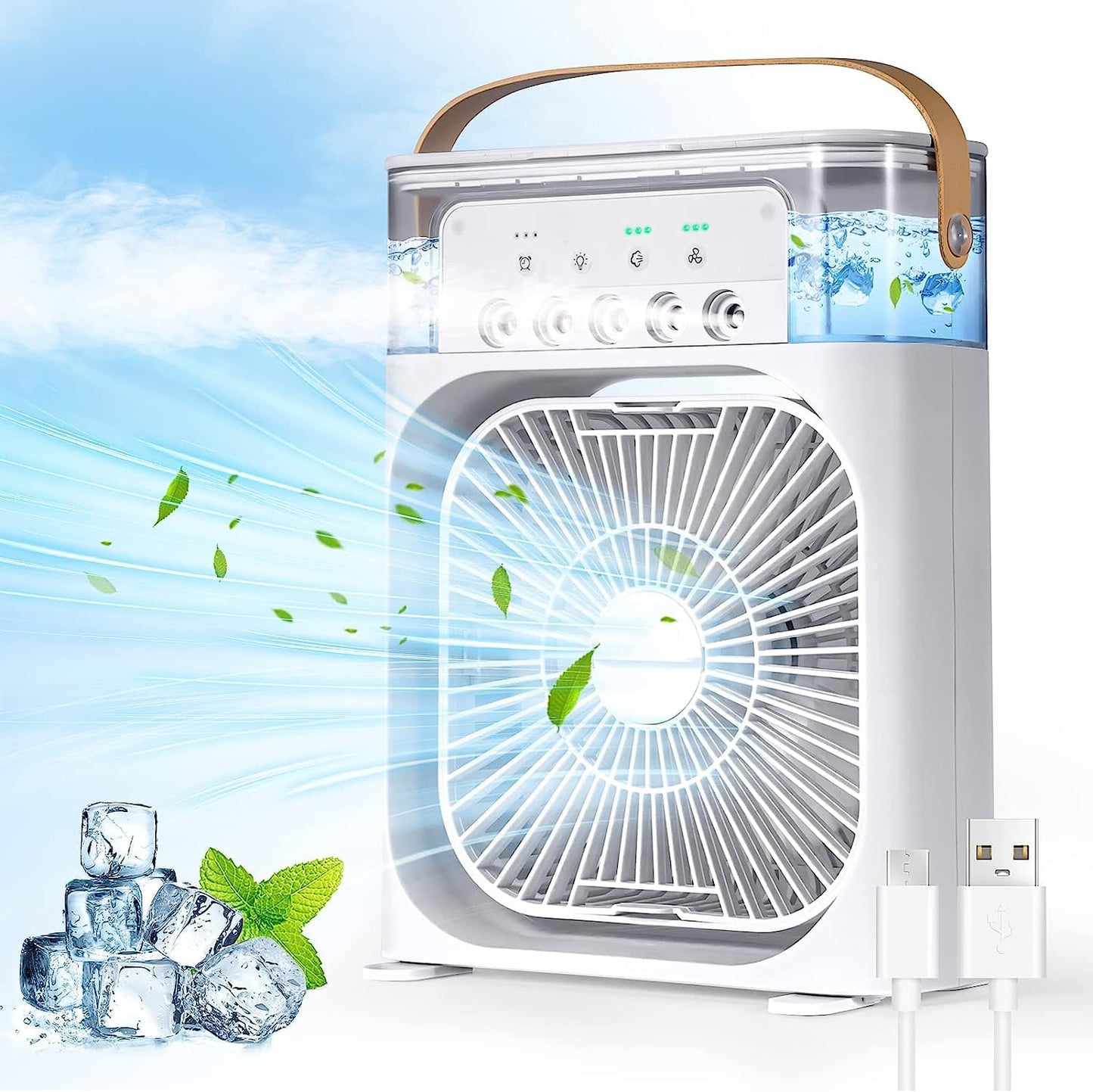 Portable Mist Fan, Cooling Fan LED Light, Air Conditioner Water Fan