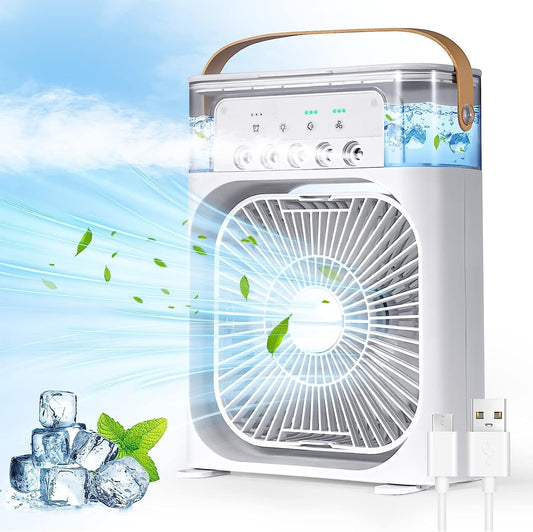 Portable Mist Fan, Cooling Fan LED Light, Air Conditioner Water Fan
