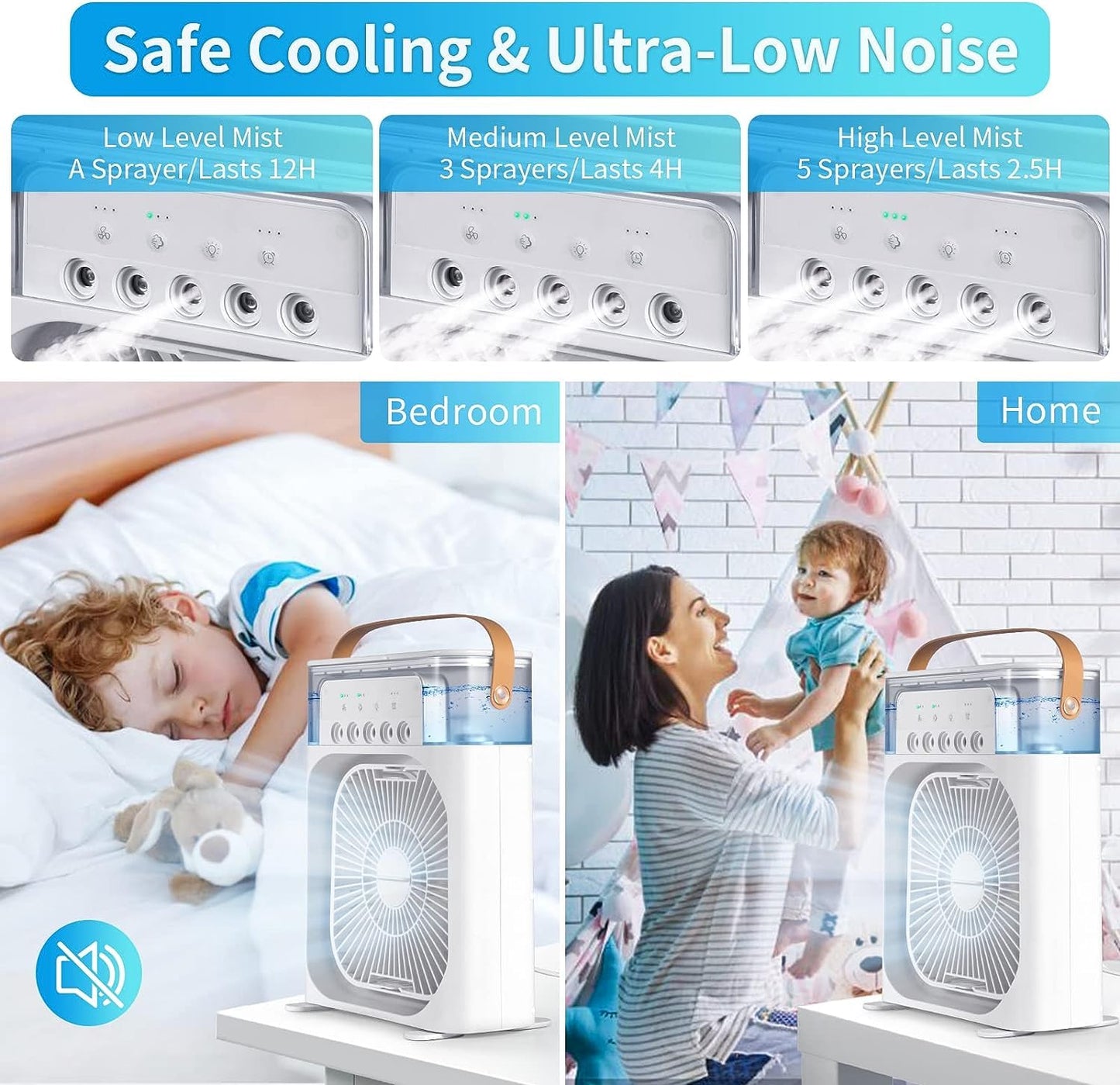 Portable Mist Fan, Cooling Fan LED Light, Air Conditioner Water Fan